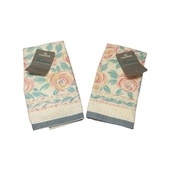 2 New Cannon Floral Flower Vintage Kitchen Towels Made In USA  Cottagecore NOS - Picture 1 of 3